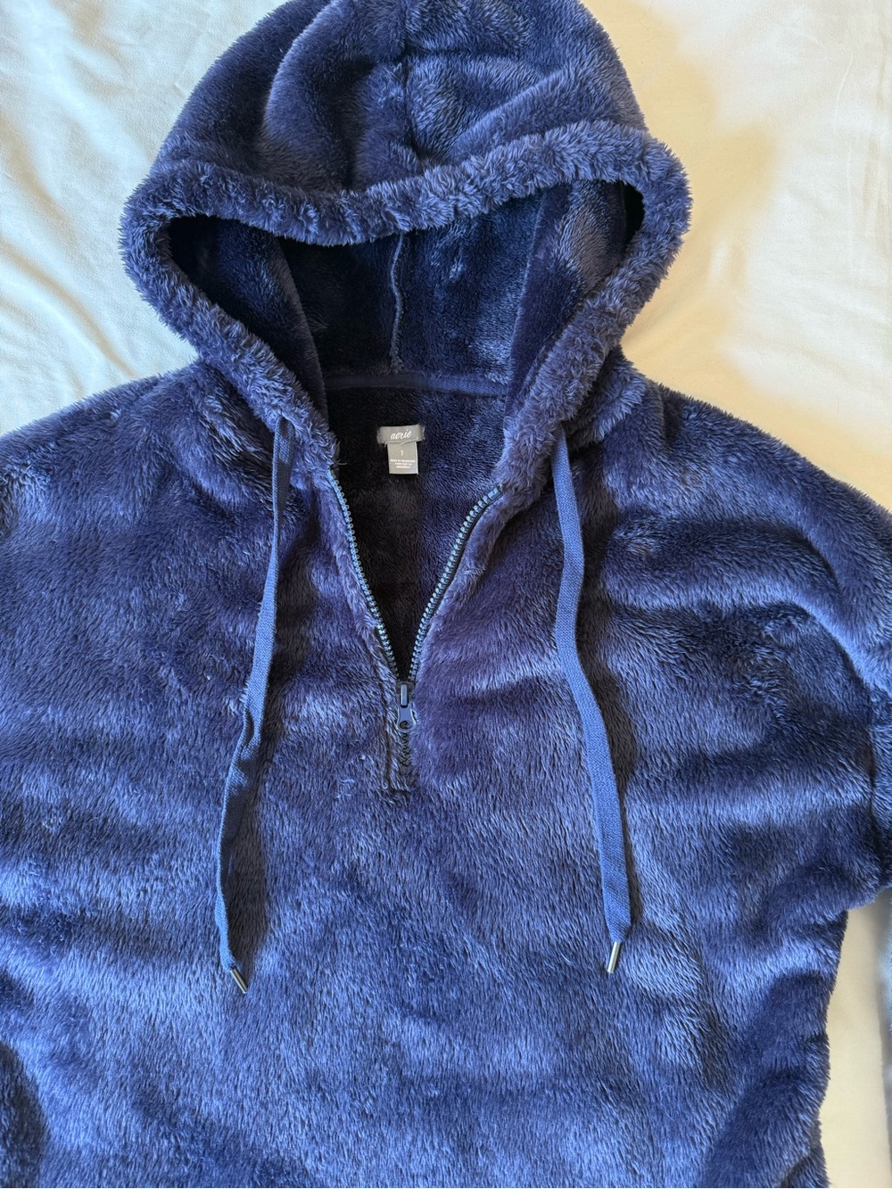 AERIE Super Soft Faux Fur 1/4 Zip Hoodie Deep Purple Sweatshirt Women’s Small - Picture 6 of 14
